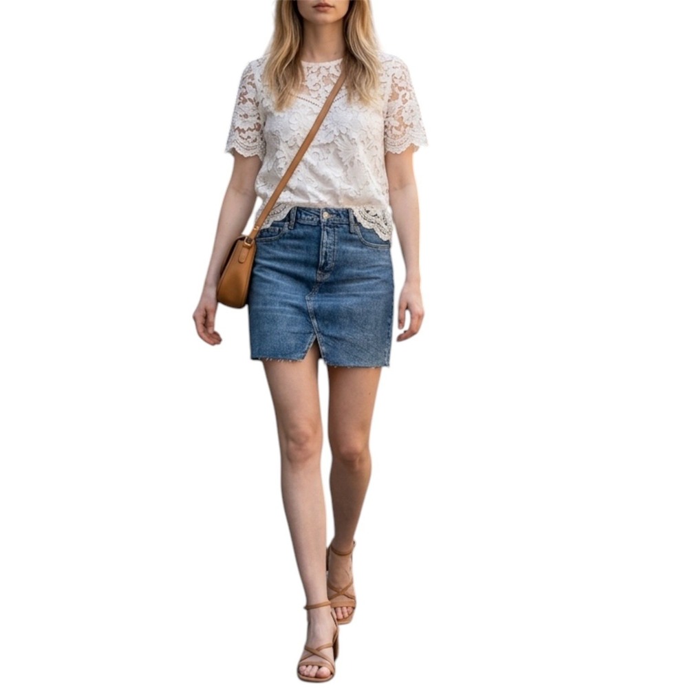 Old Navy Y2K Chic Mini Denim Skirt Front Slit Raw Hem High-Rise Womens 12 NWT